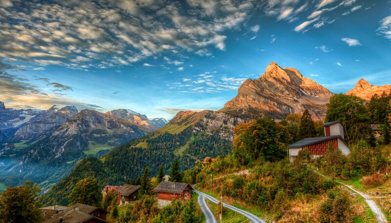 Mountain Village in Alps — Blue