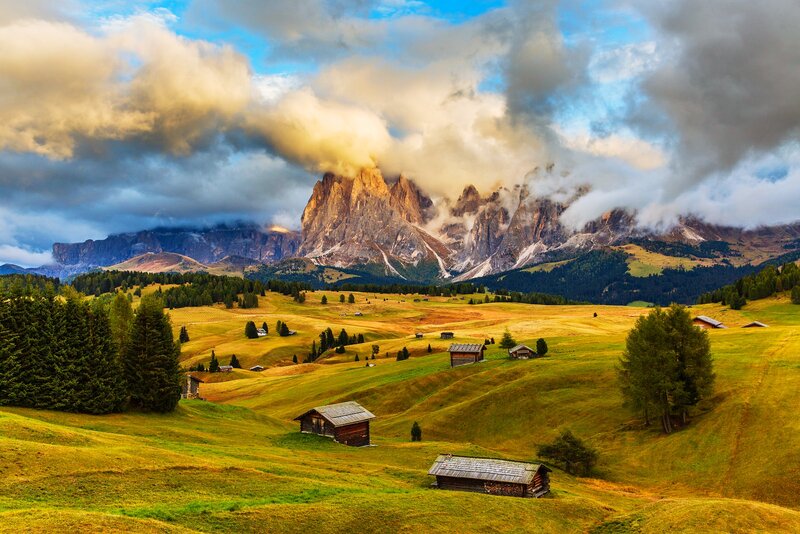 Mountain Village in Alps — Green, Dramatic