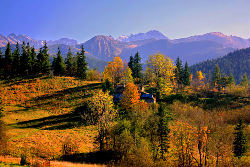 Mountain Village in Autumn — Blue