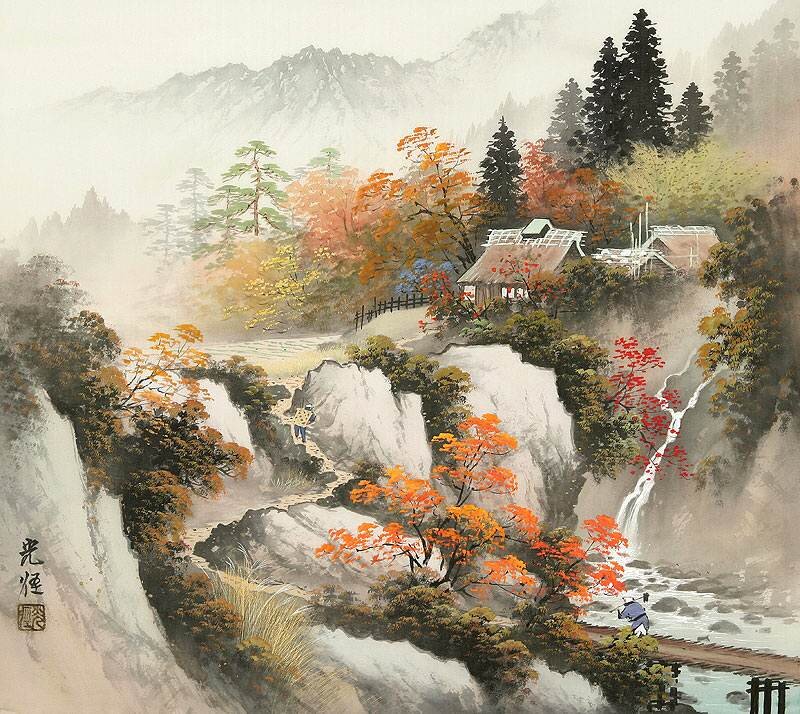 Mountain Village in Autumn — Orange