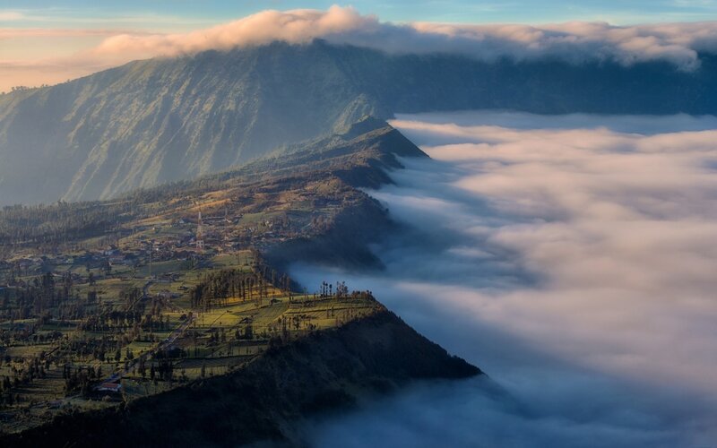 Mountain Village in Clouds