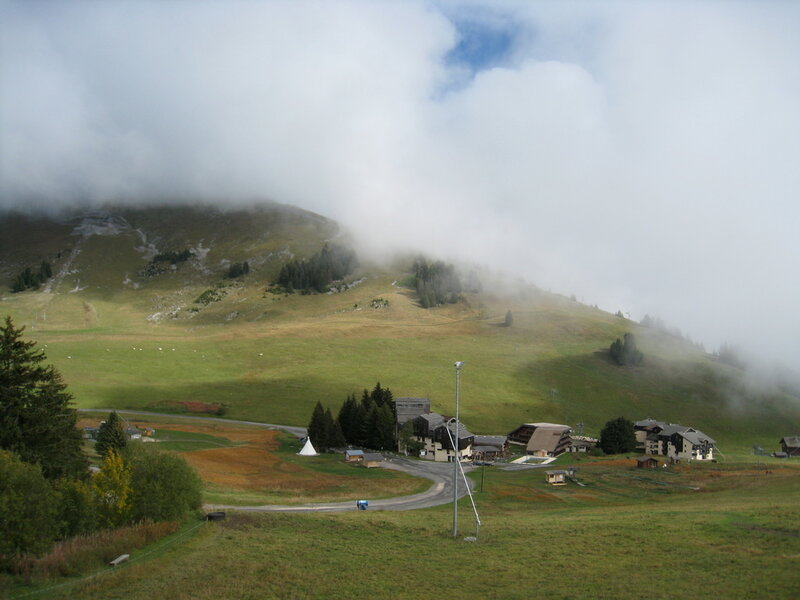 Mountain Village in Fog — Green