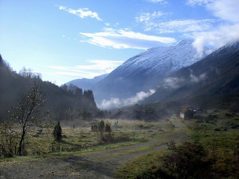 Mountain Village in Valley — Blue, Serene