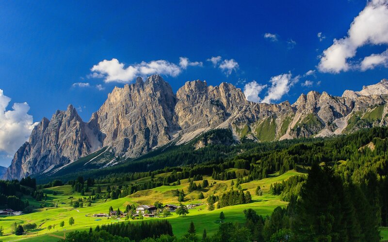 Mountain Village in Valley — Blue
