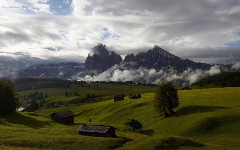 Mountain Village in Valley — Green