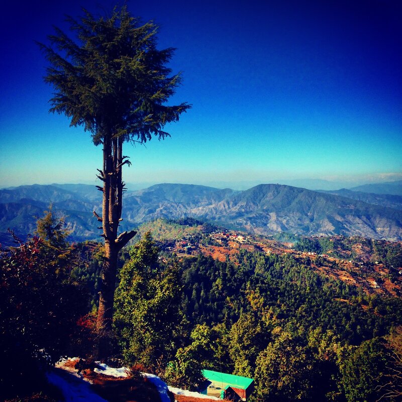 Mountain Village Landscape — Blue, Serene, Afternoon