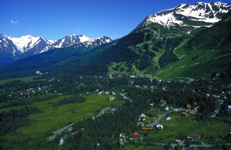 Mountain Village Landscape — Blue, Serene, Summer