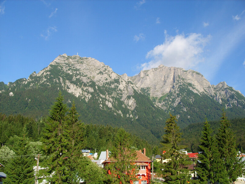 Mountain Village Landscape — Blue