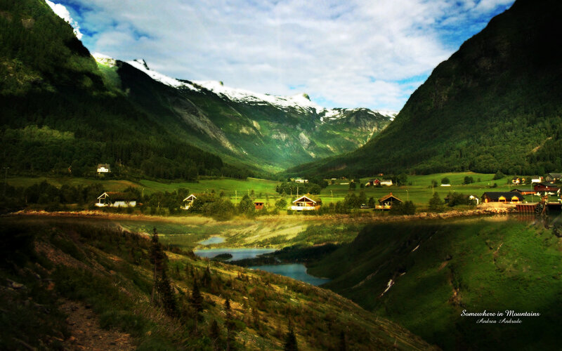 Mountain Village Landscape — Green, Serene, Afternoon