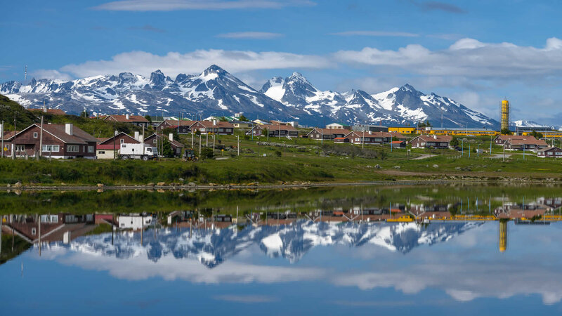 Mountain Village Reflection — Blue