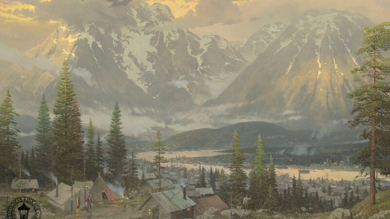 Mountain Village Scene — Green, Dramatic