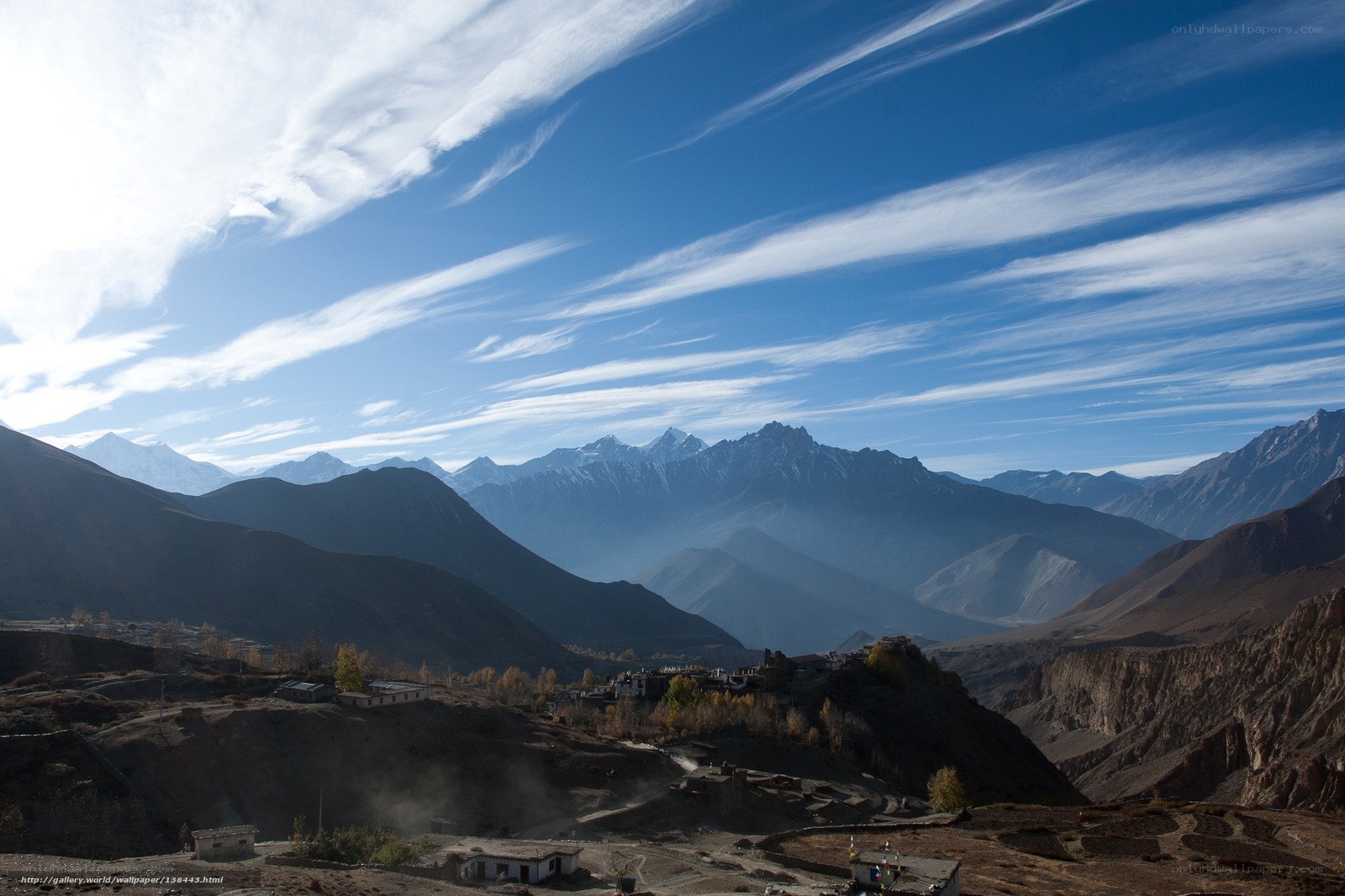Mountain village under blue sky