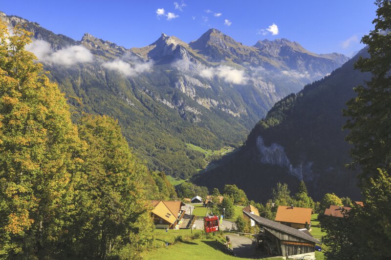 Mountain Village with Cable Car — Green