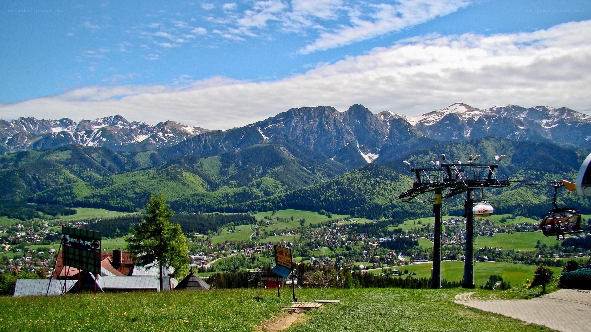 Mountain village with cable car