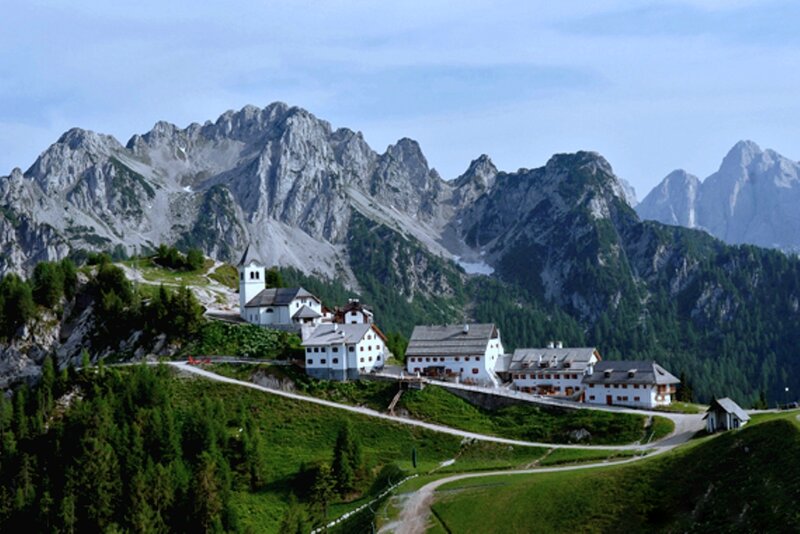 Mountain Village with Church — Green