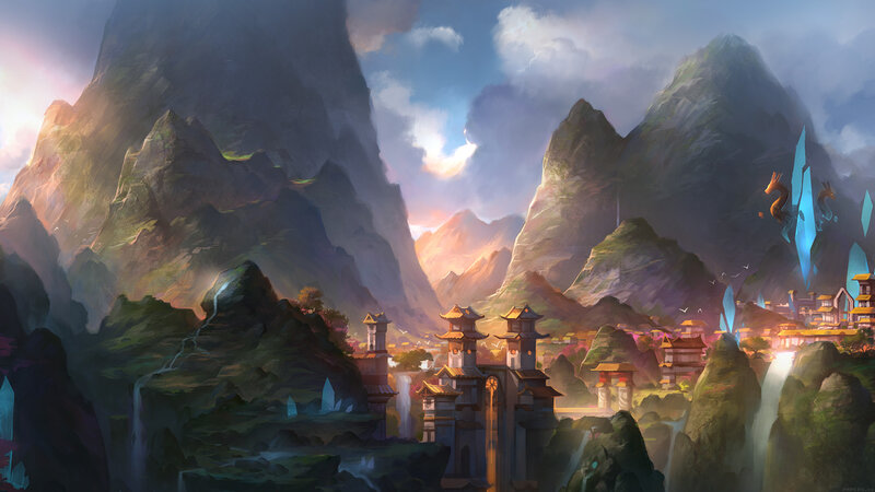 Mountain Village with Dragons