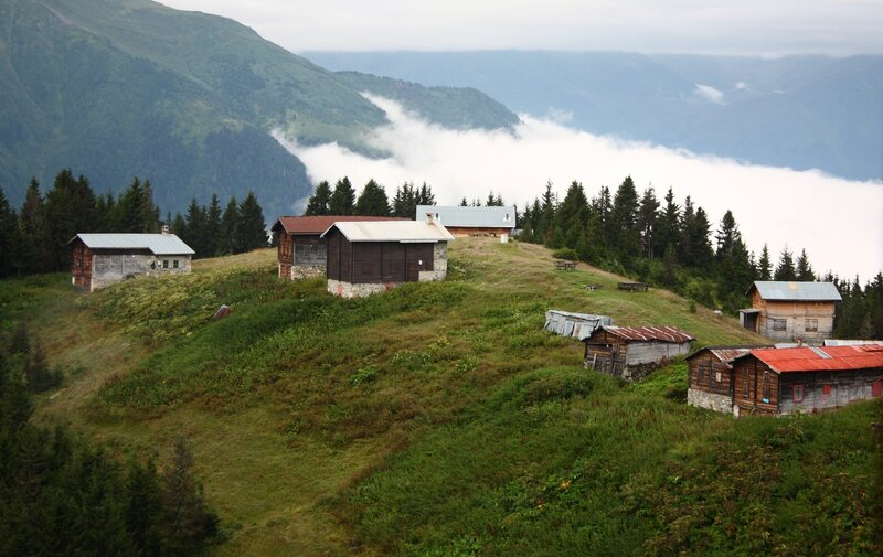 Mountain village with fog