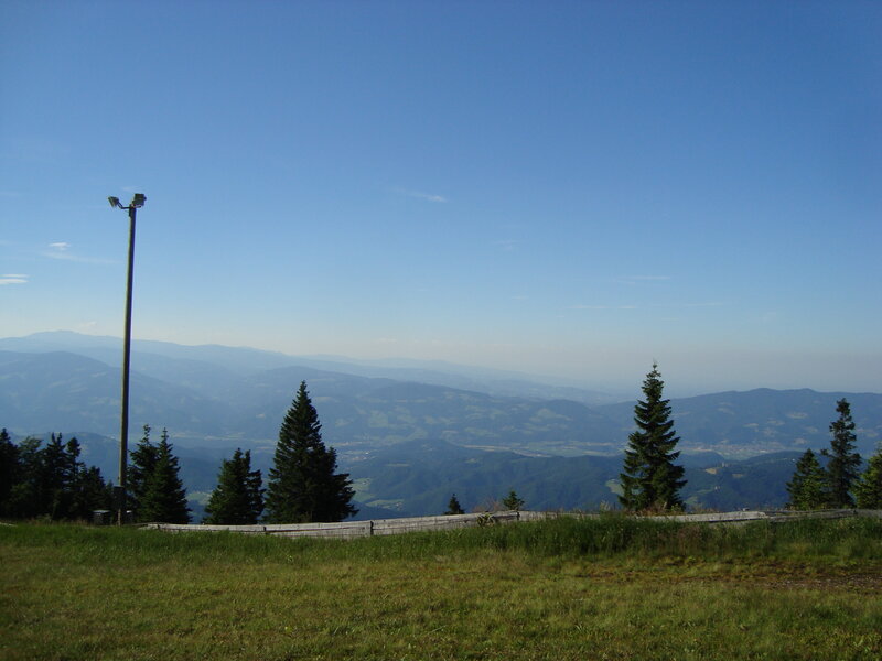 Mountain vista with lamp post