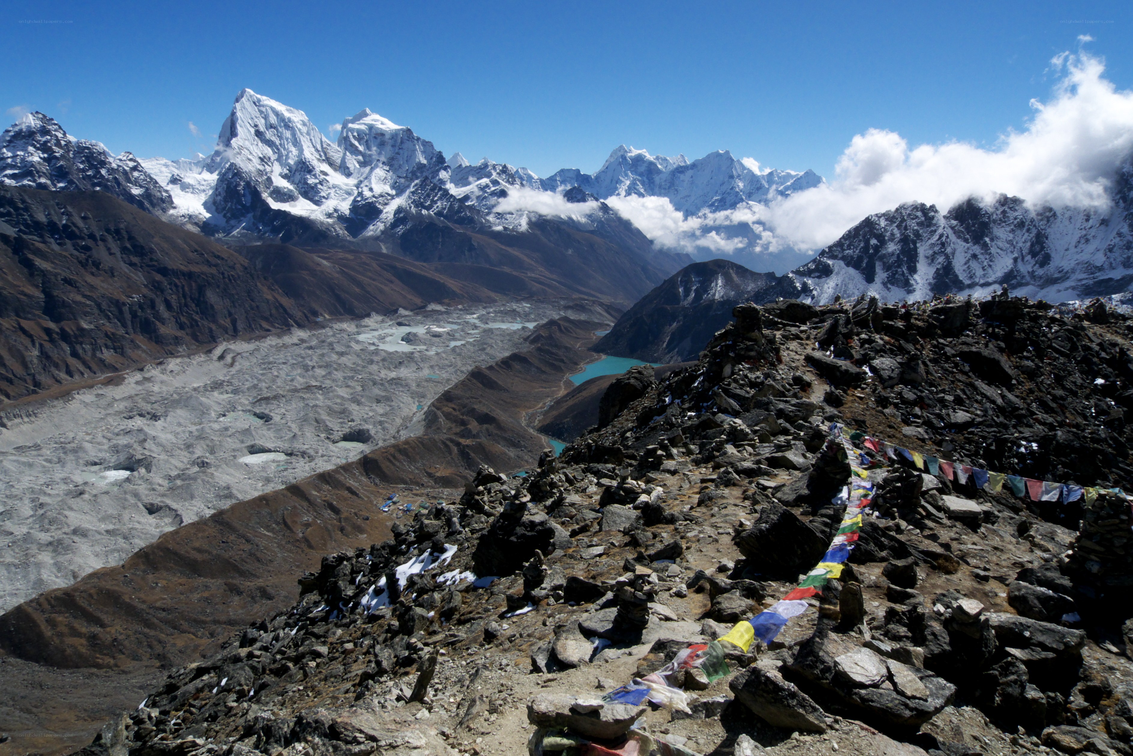 Mountain vista with prayer flags