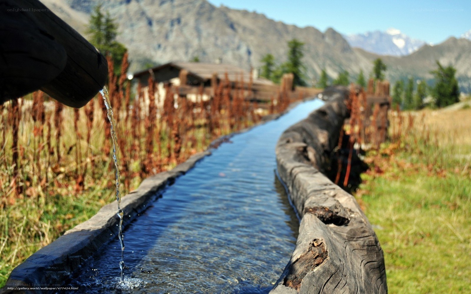 Mountain water channel with flowing stream