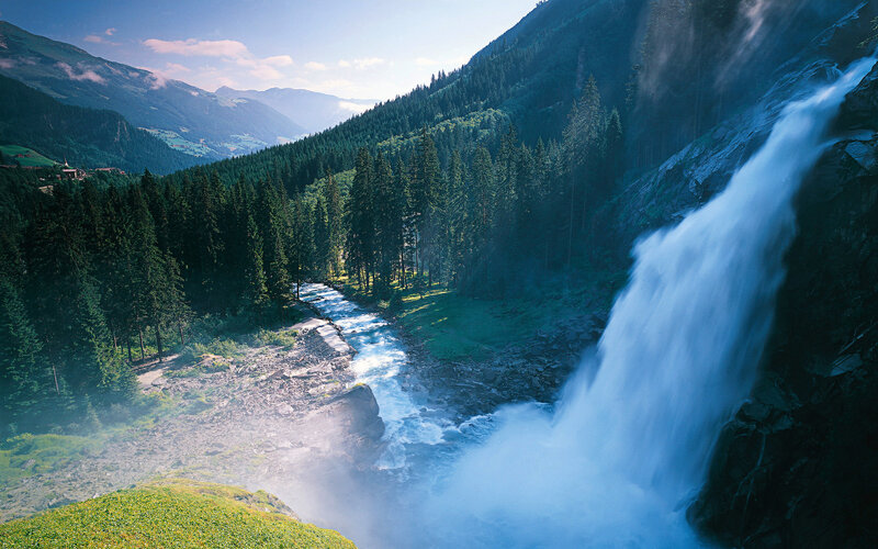 Mountain Waterfall and River