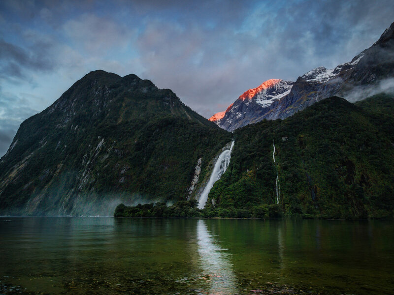 Mountain Waterfall at Dusk