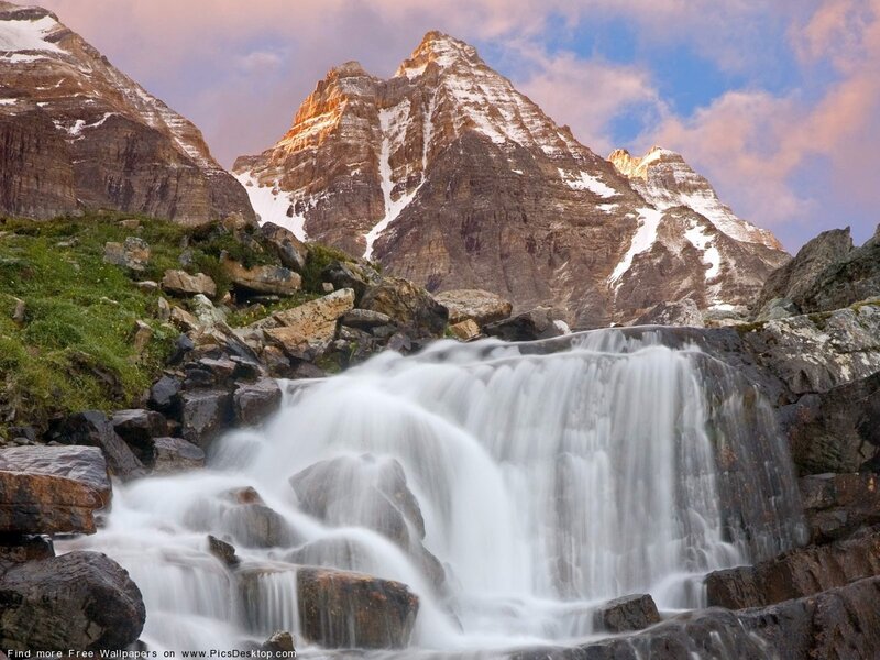 Mountain Waterfall — Blue, Dramatic, Sunset, Photograph