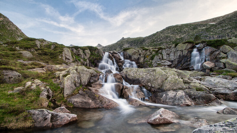 Mountain Waterfall — Blue, Serene, Afternoon, Photograph