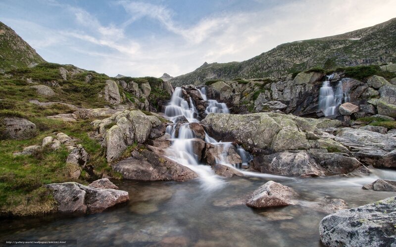 Mountain Waterfall — Blue, Serene, Morning