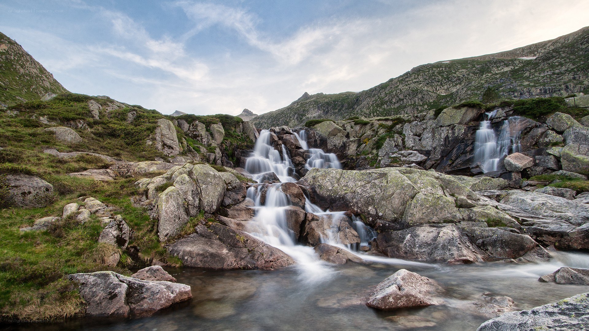 Mountain waterfall cascade