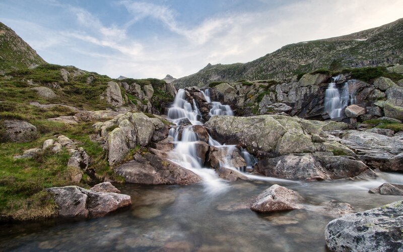 Mountain Waterfall Cascade — Blue