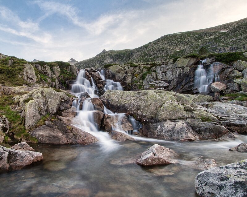 Mountain Waterfall — Gray, Serene