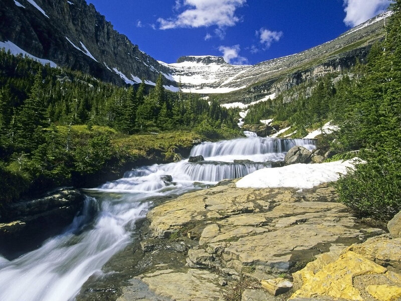 Mountain waterfall in a forest
