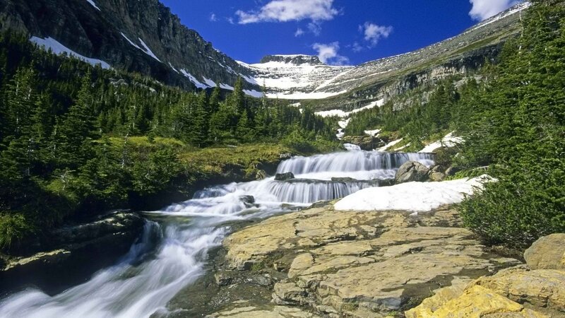 Mountain waterfall in forest