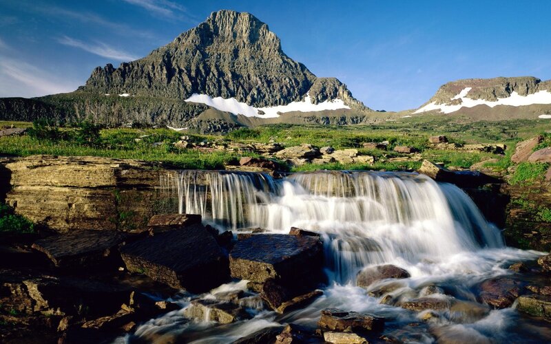 Mountain waterfall in Glacier National Park