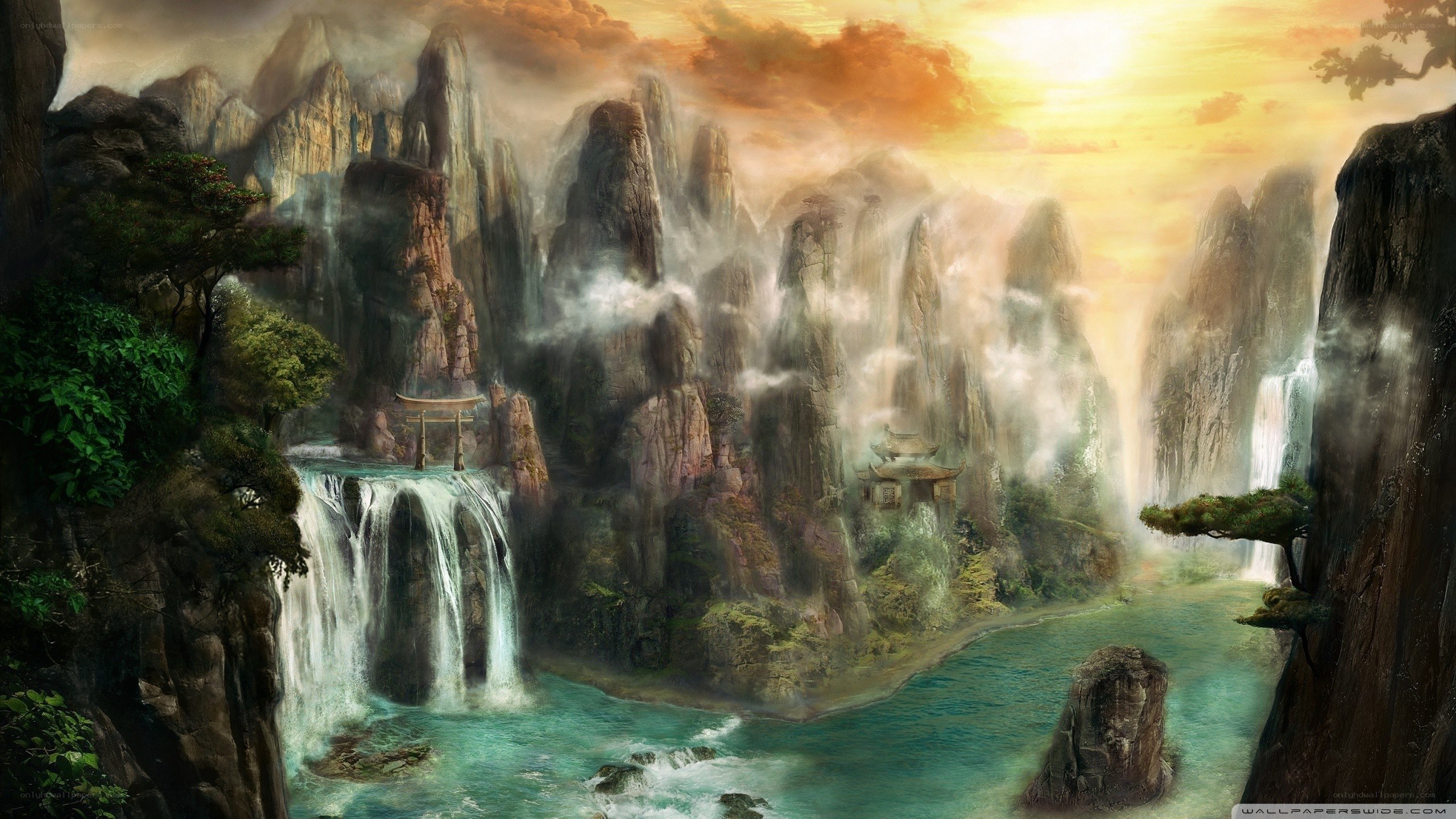 Mountain waterfall landscape