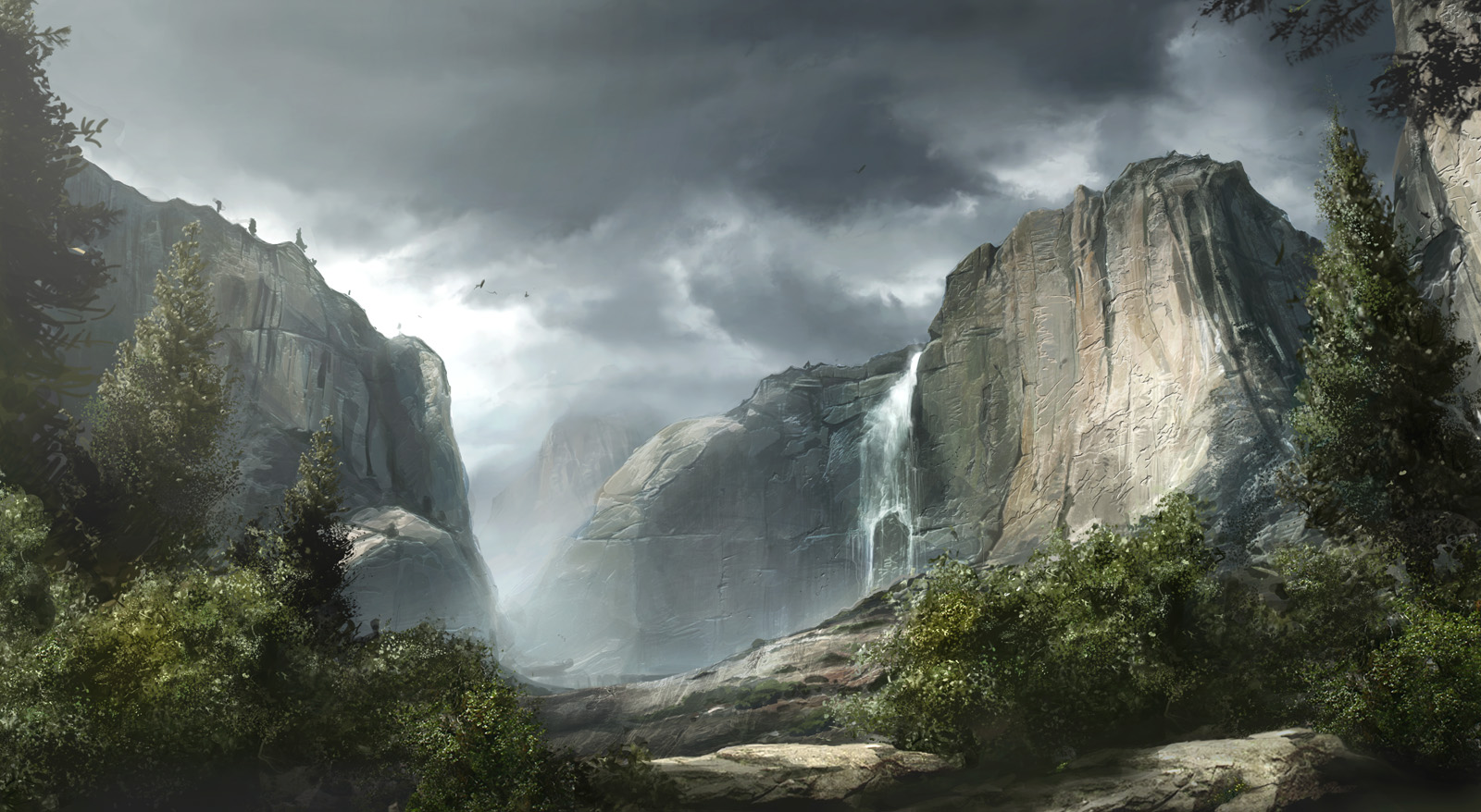 Mountain waterfall landscape