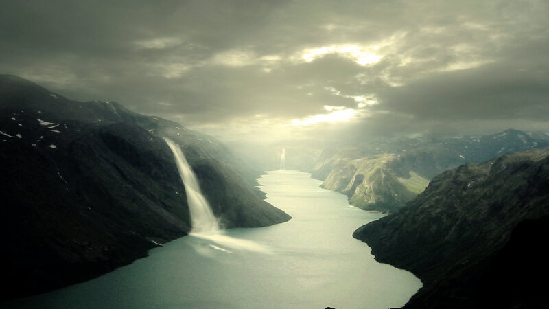 mountain waterfall landscape