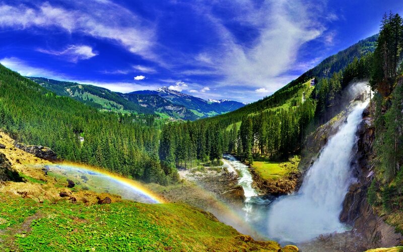 Mountain Waterfall Landscape — Blue