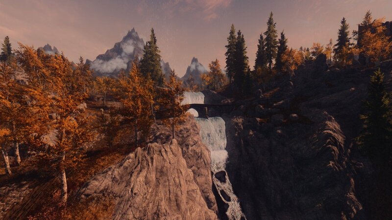 Mountain Waterfall Landscape — Brown, Serene