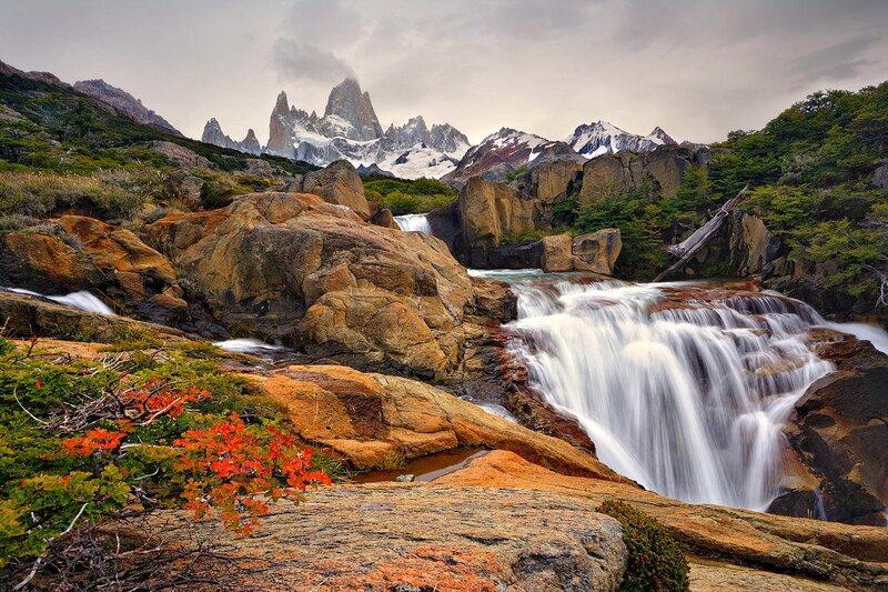 Mountain Waterfall Landscape — Brown