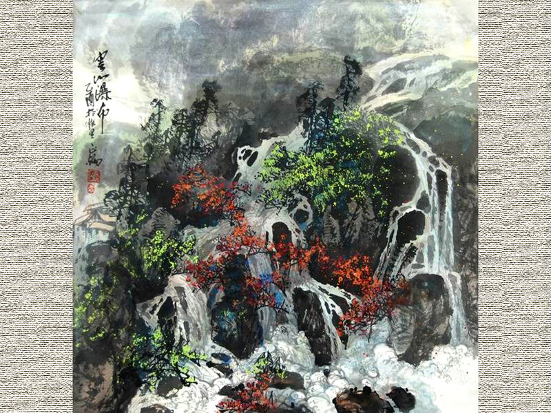 Mountain Waterfall Landscape — Green, Dramatic, Autumn