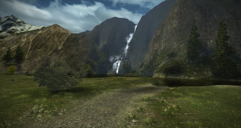 Mountain Waterfall Landscape — Green, Serene, Afternoon, 3d Render