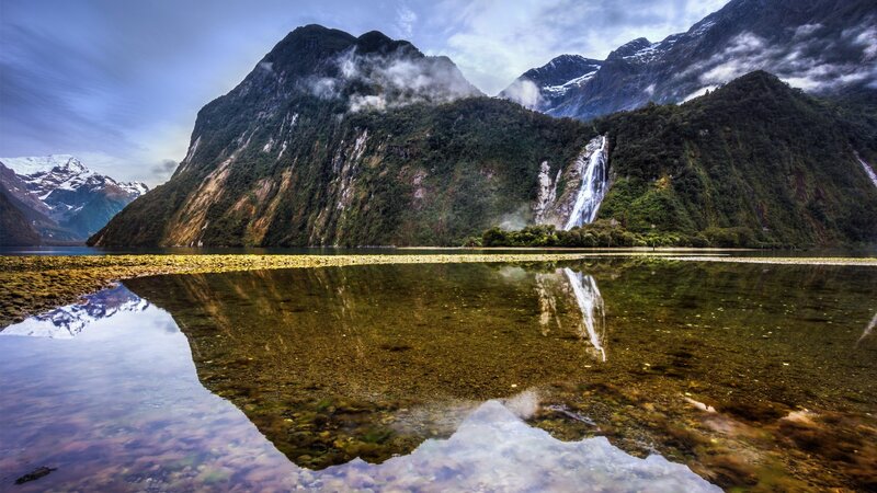 Mountain Waterfall Reflection
