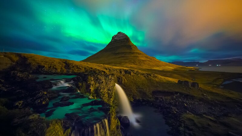 Mountain with Aurora Borealis