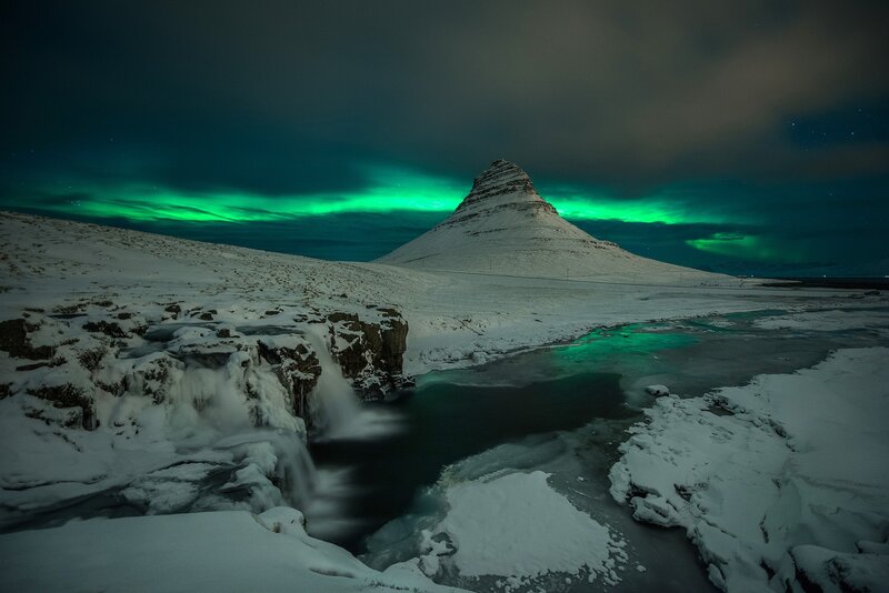 Mountain with Aurora — Green