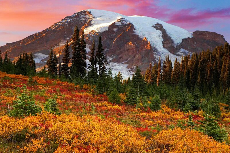 Mountain with Autumn Foliage — Orange, Dramatic