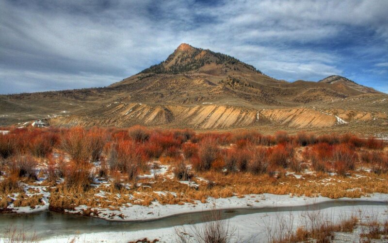 Mountain with Autumn Shrubs — Brown, Dramatic