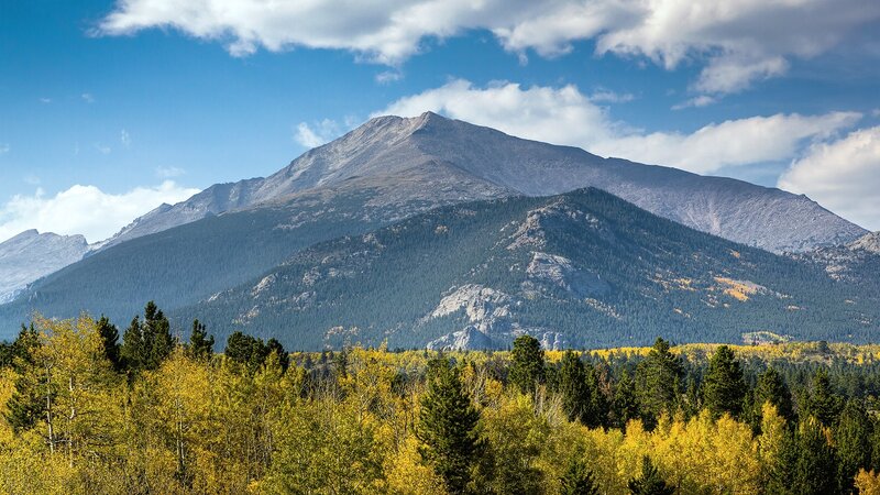 Mountain with Autumn Trees — Blue, Serene, Photograph, Forest