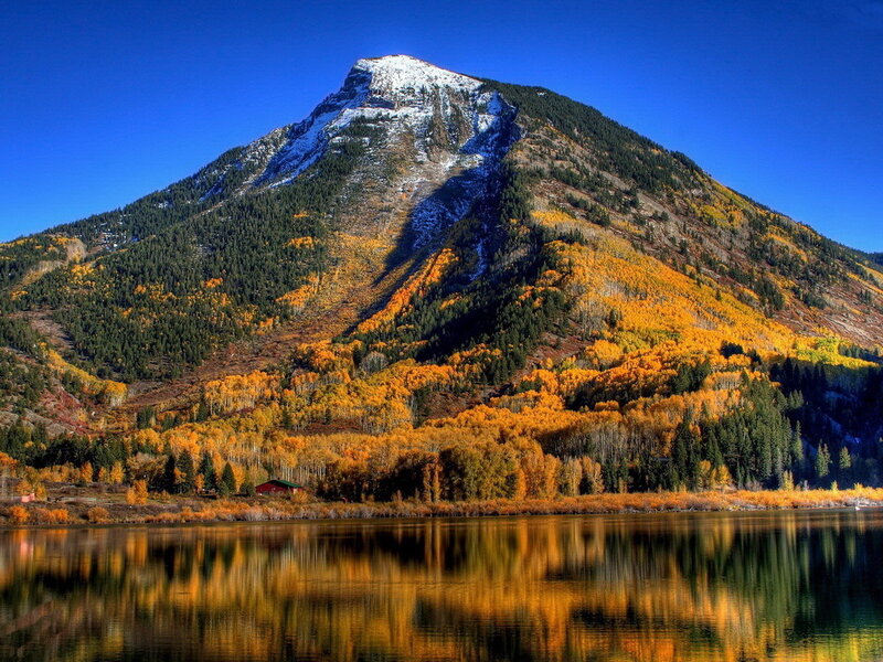 Mountain with Autumn Trees — Blue, Serene